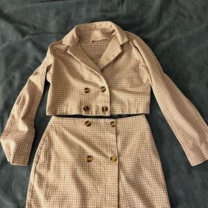 SHEIN Pink & White Plaid Mini Skirt Set